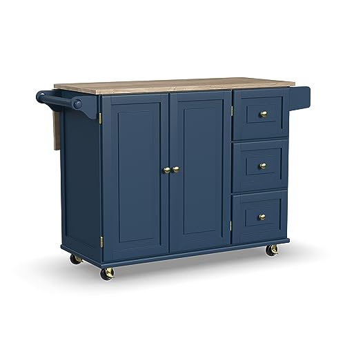 Off-White Mobile Kitchen Island Cart with Drop Leaf Breakfast Bar A722149