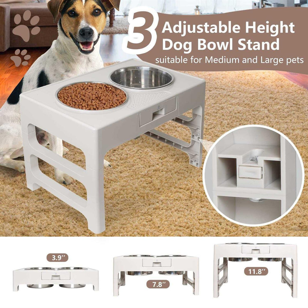Stainless Steel Elevated Dog Bowls with Adjustable Stand I1790