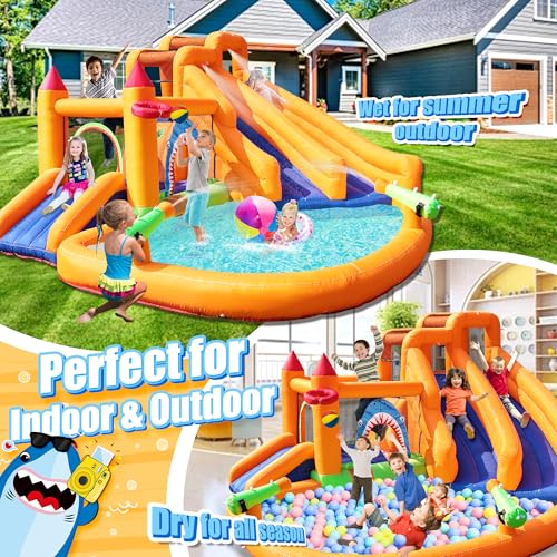 Inflatable Bounce House Triple Water Slide with Splash Pool and Air Blower H2562