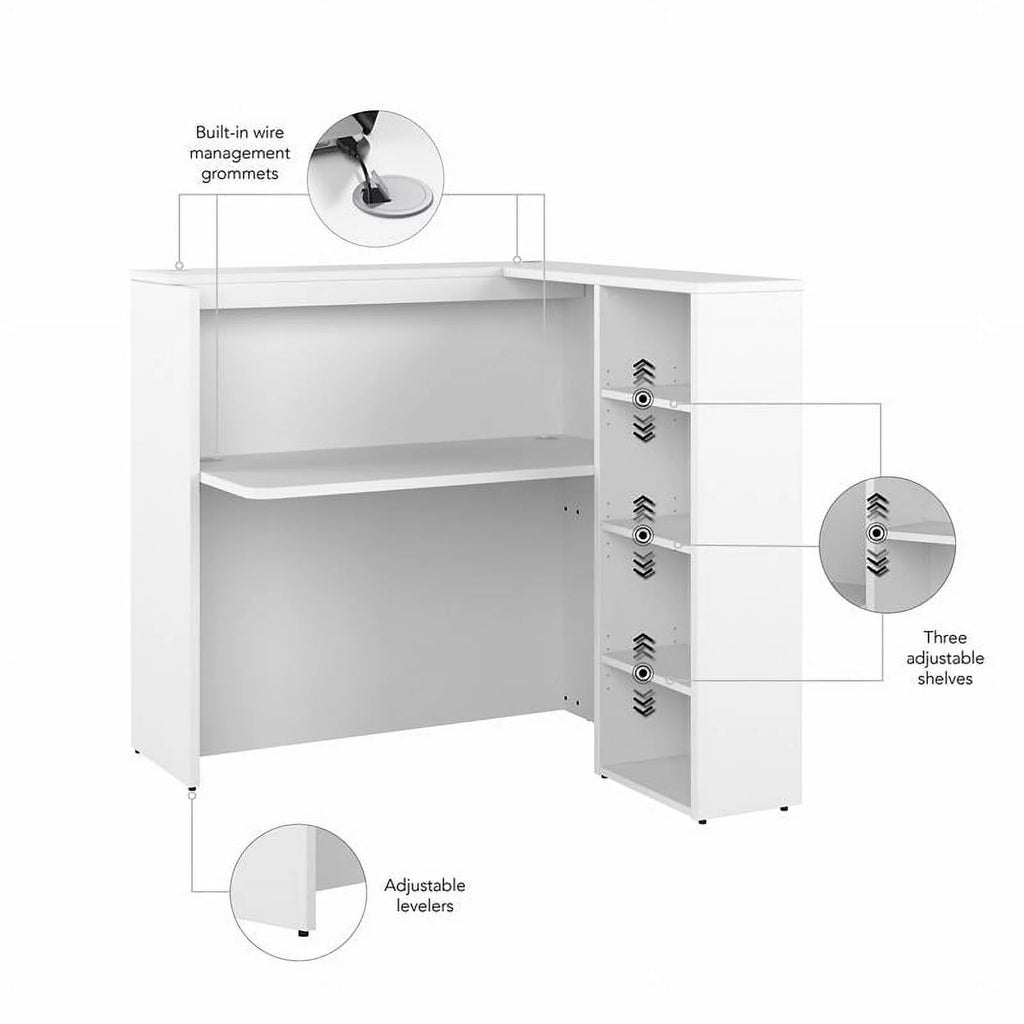 White Engineered Wood Reception Desk with Shelves O76354
