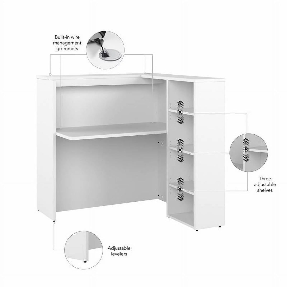 White Engineered Wood Reception Desk with Shelves O76354