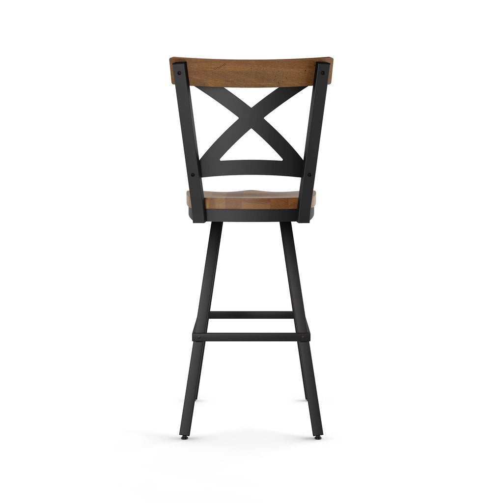 26 In. Swivel Counter Stool Light Brown Distressed Wood Black Metal F82699