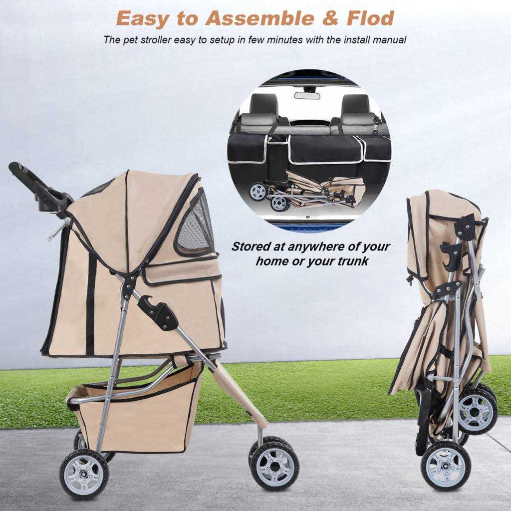 Pet Stroller Cat Dog Cage Folding Carrier W34100