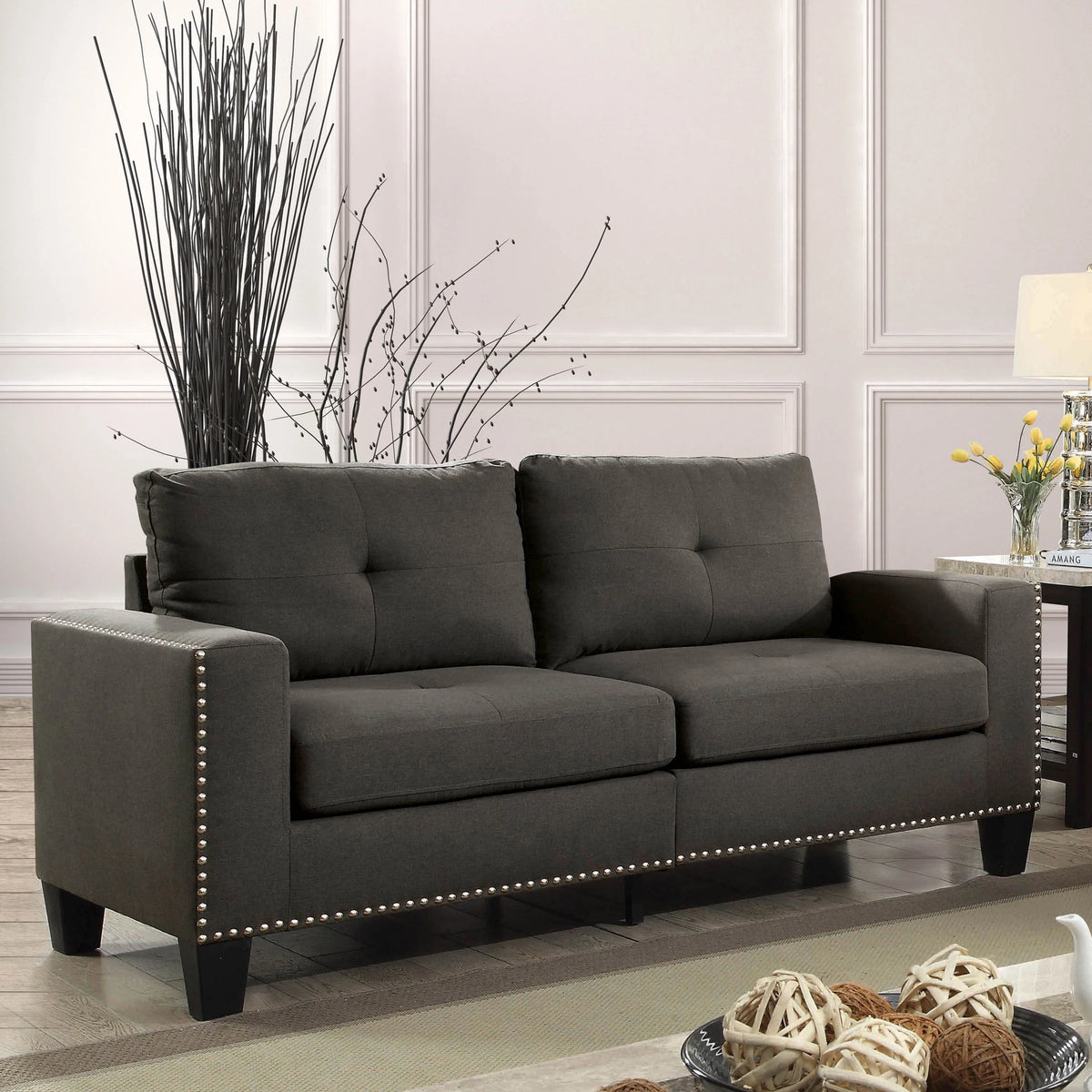 Contemporary Faux Linen Sofa W42309