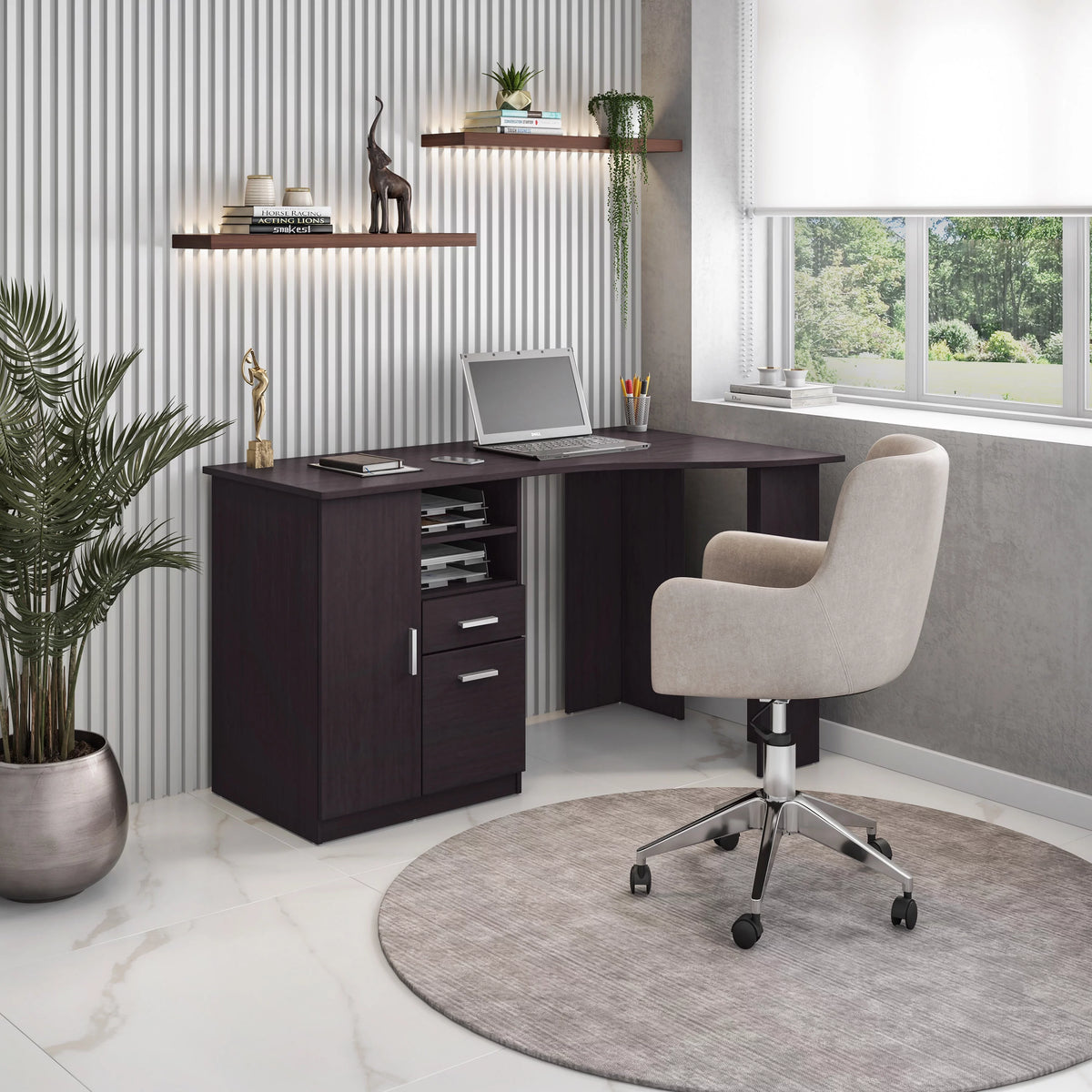 Classic Office Desk with Storage, Espresso E278473