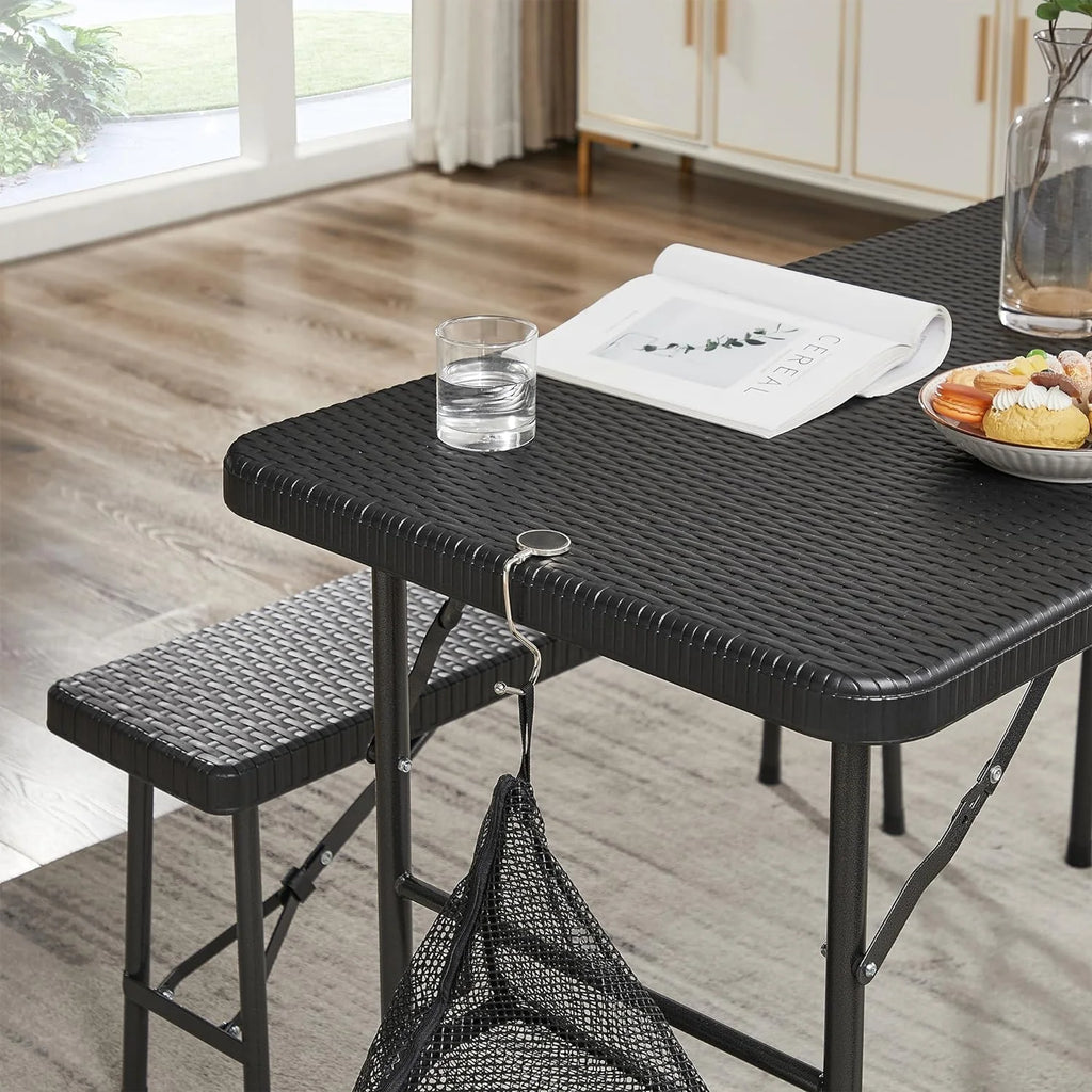Black 3 Piece Folding Picnic Table with Benches U8624