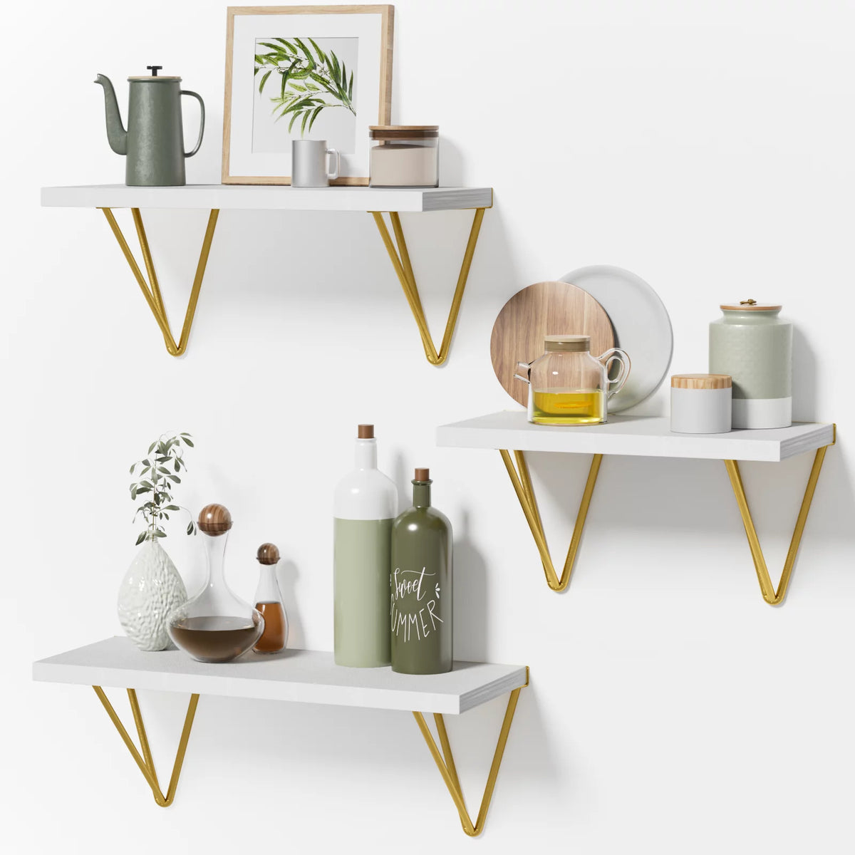 Set of 3 White Wall Mounted Floating Shelves L97409