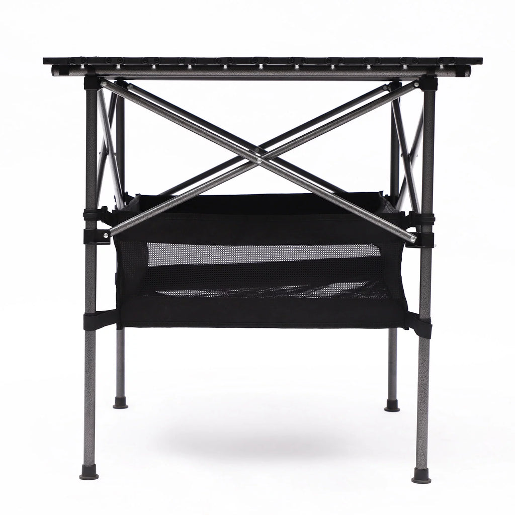 Portable Square Folding Table with Carrying Bag, Roll-up Top, Aluminum Frame, Black W35512