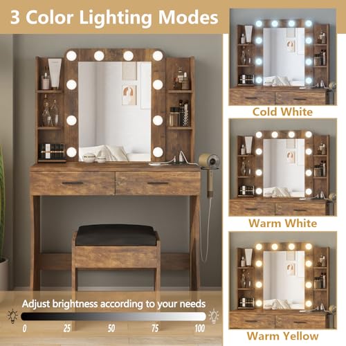 White Vanity Desk with Mirror and 2 Drawers O50864