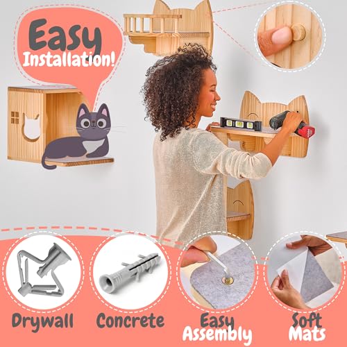 9-Piece Wooden Wall-Mounted Cat Furniture Set U466
