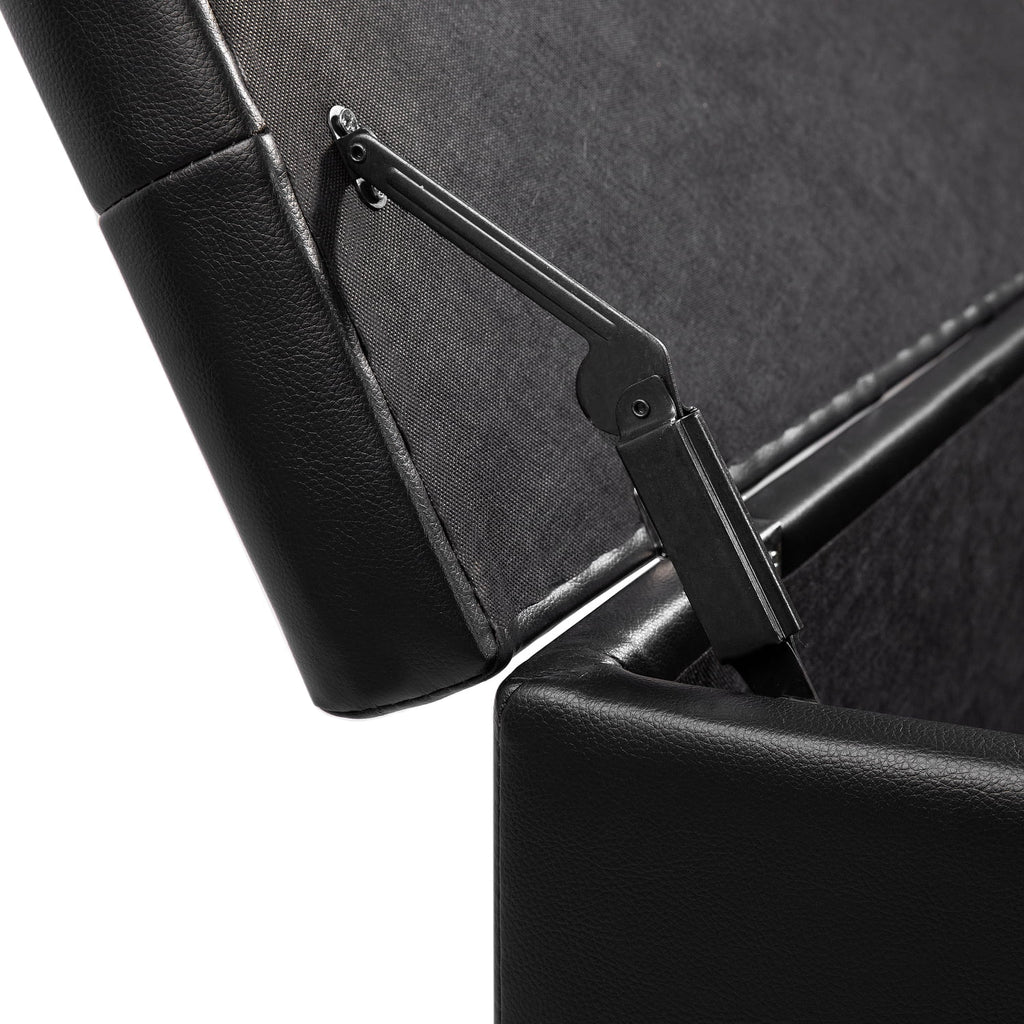 Black Air Leather Tufted Lift-Top Storage Ottoman Bench E20605