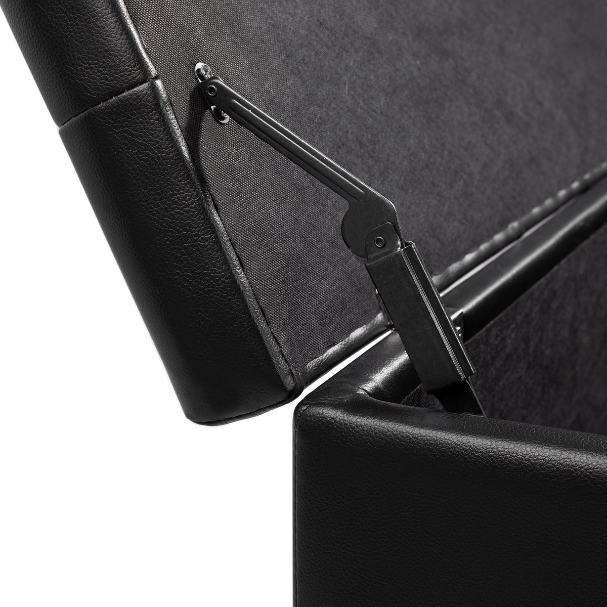 Black Air Leather Tufted Lift-Top Storage Ottoman Bench E20605