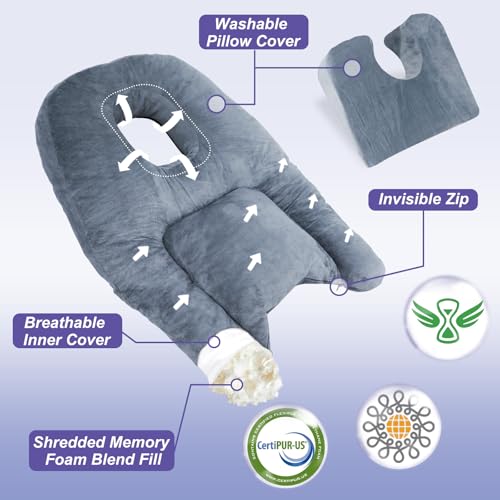 Face Down Pillow with Shredded Memory Foam and Removable Cover C6916