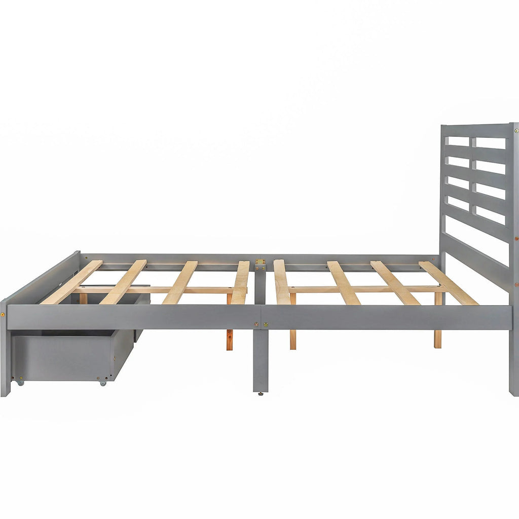 Full Size Platform Bed with Drawers Gray F3263