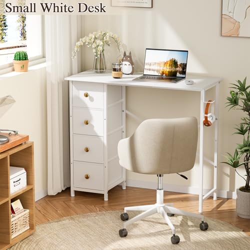 White Vanity Desk with 4 Fabric Drawers S996