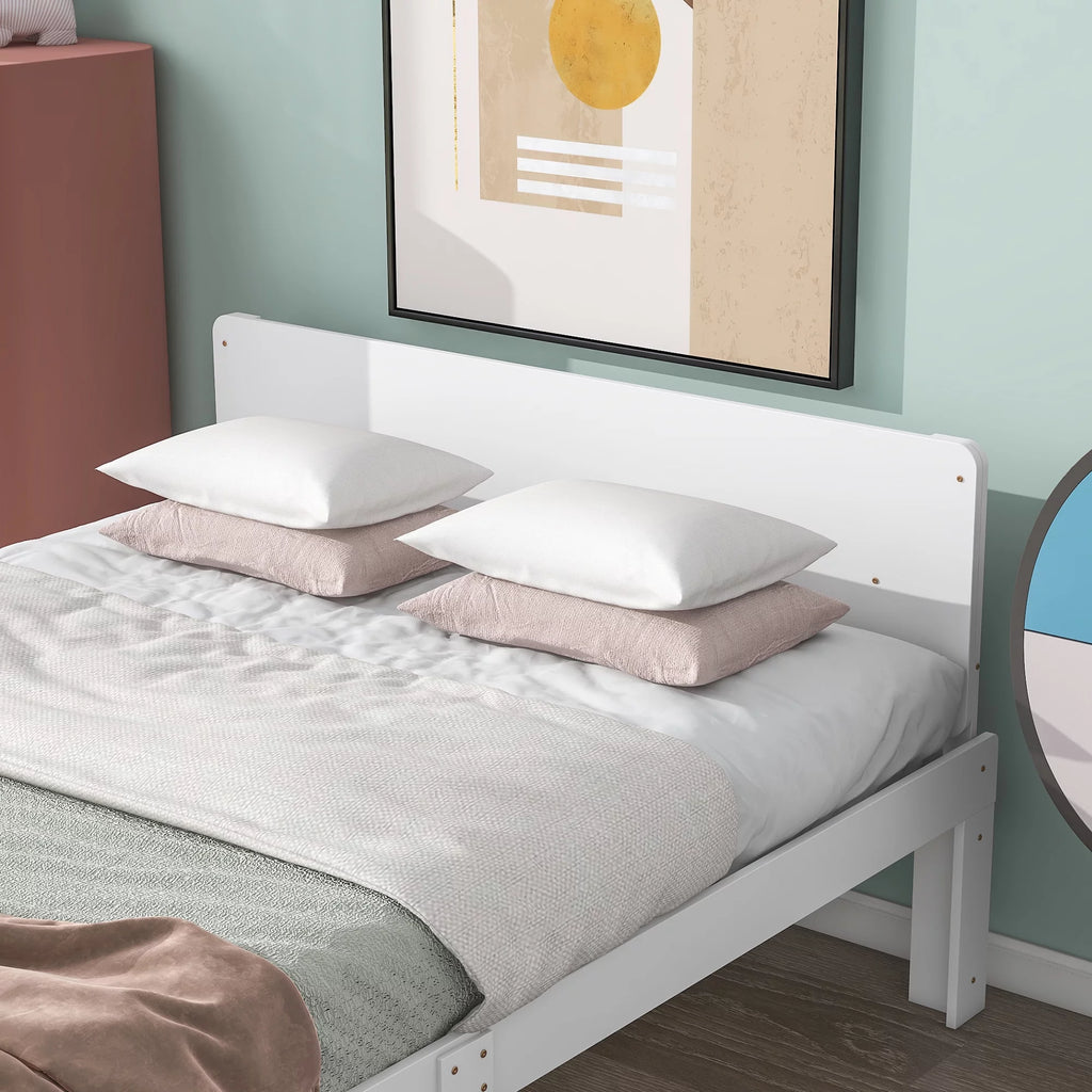 White Wood Platform Bed Frame with Headboard and Footboard Bench X15239