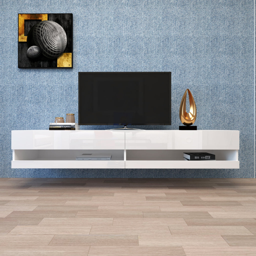 80" Wall Mounted Floating TV Stand with 20 Color LEDs White E41112