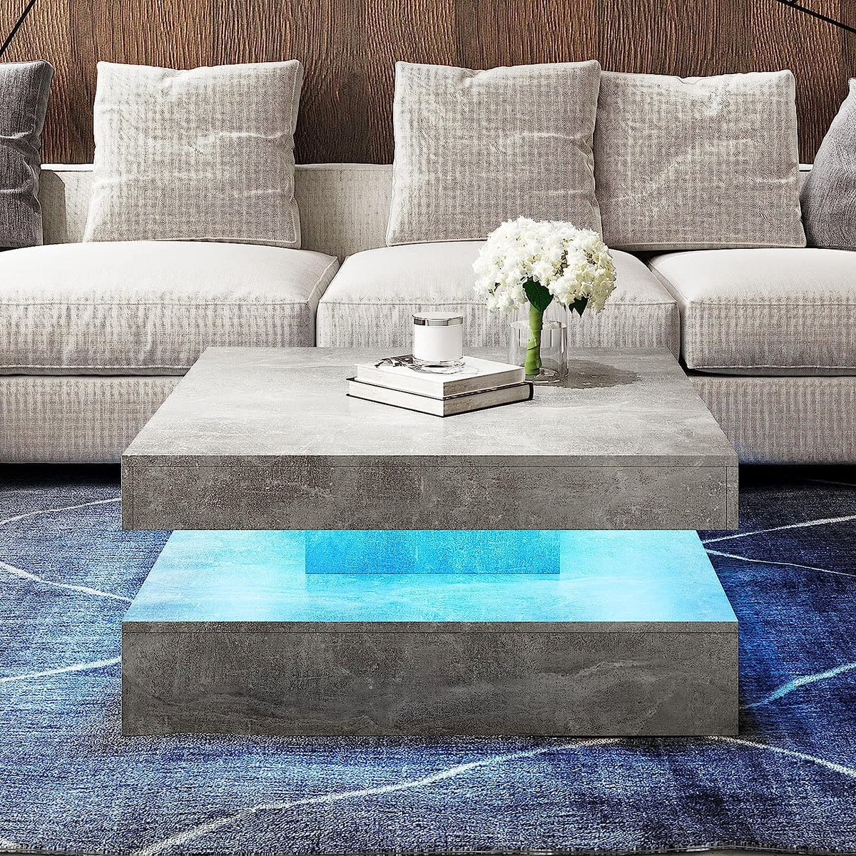2 Tier Square LED Coffee Table with 16 RGB Lights U7374
