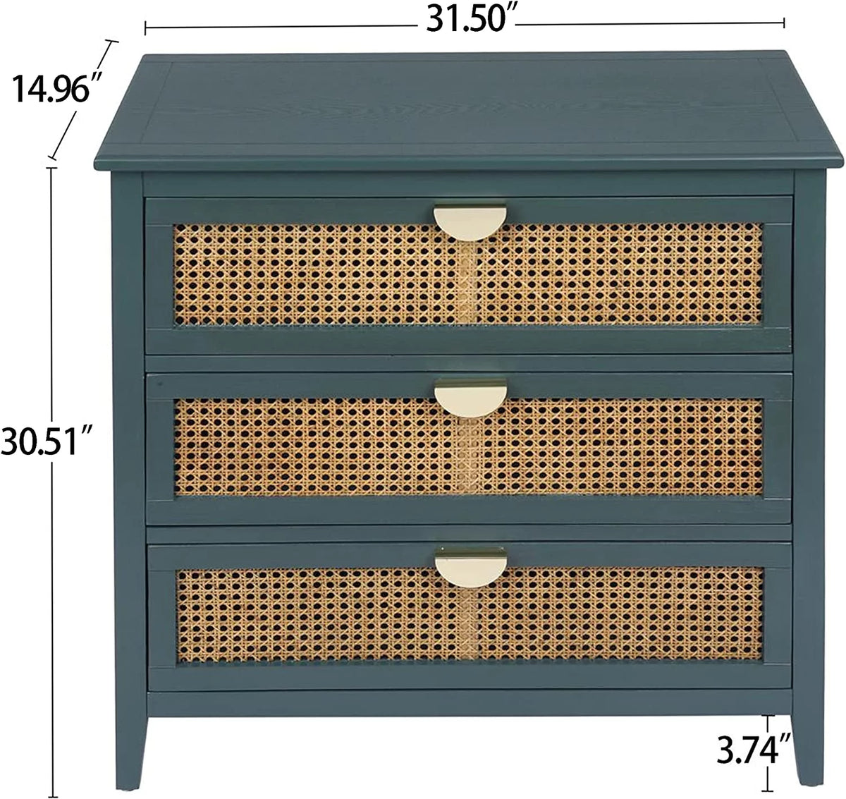 3 Drawer Rattan Dresser with Golden Metal Handles K614