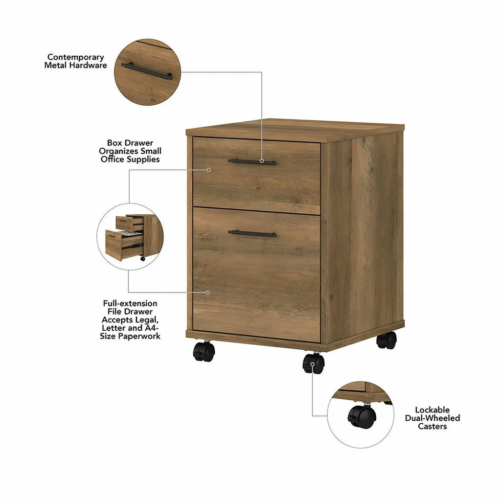 Reclaimed Pine Engineered Wood L Desk with Drawers and Bookcase H41465