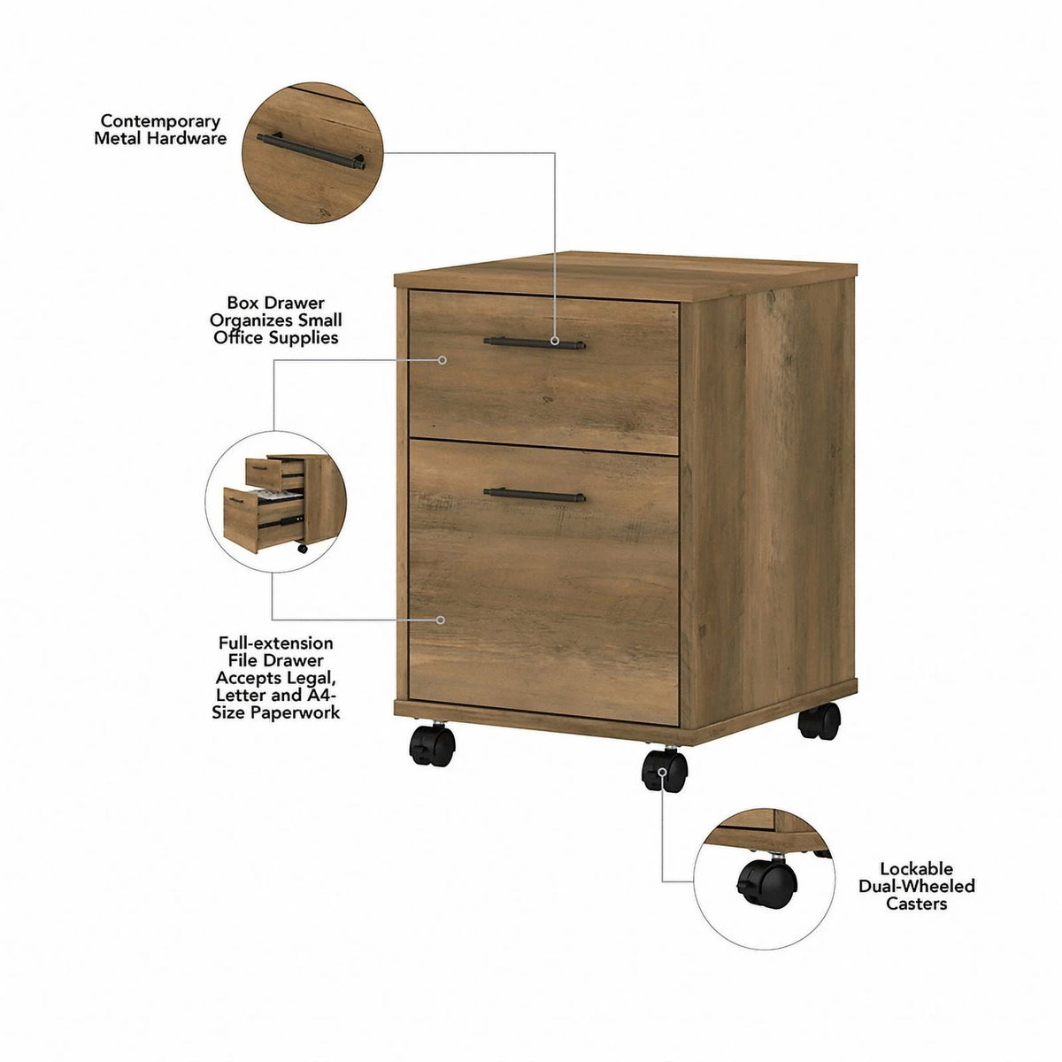 Reclaimed Pine Engineered Wood L Desk with Drawers and Bookcase H41465