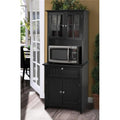 Black Buffet & Hutch with Glass Doors & Drawer U989
