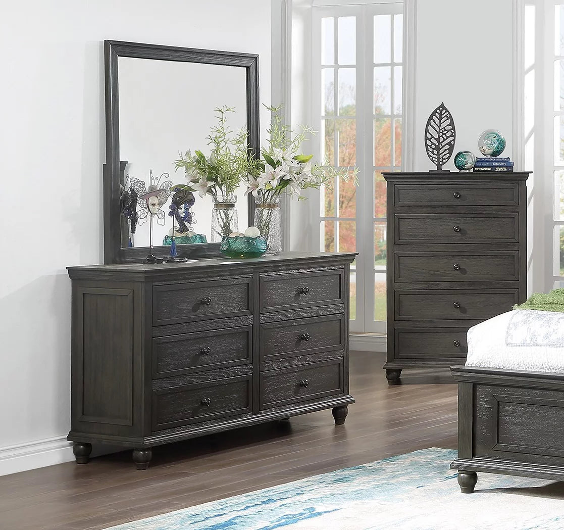 Gray 4pc Eastern King Size Bedroom Set with Dresser Mirror Nightstand K68067