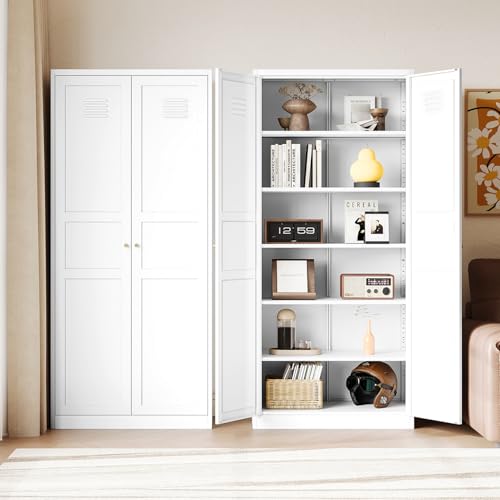 White Storage Cabinet with Doors and Adjustable Shelves M197