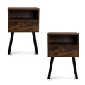 Rustic Brown End Tables with Storage Drawers and Shelf, Set of 2 D4034