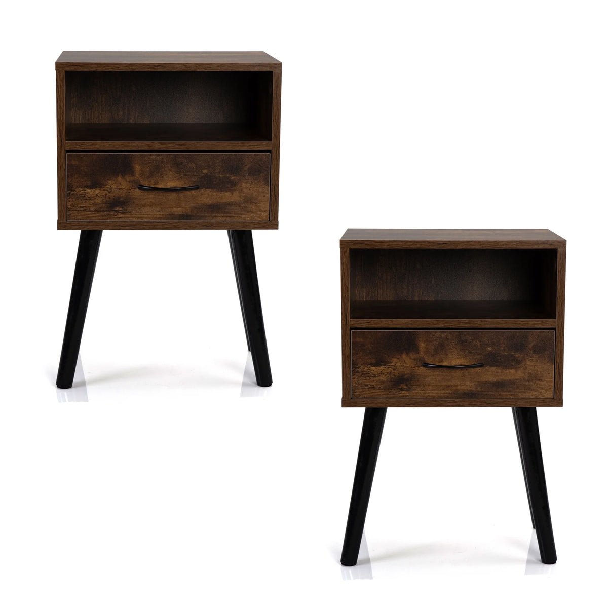 Rustic Brown End Tables with Storage Drawers and Shelf, Set of 2 D4034