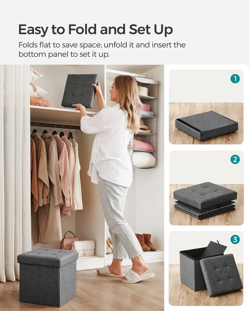11.8" Dark Gray Storage Ottoman V983682