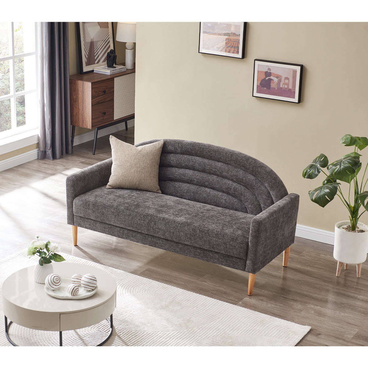 65" Grey Upholstered Three-seater Sofa D706182