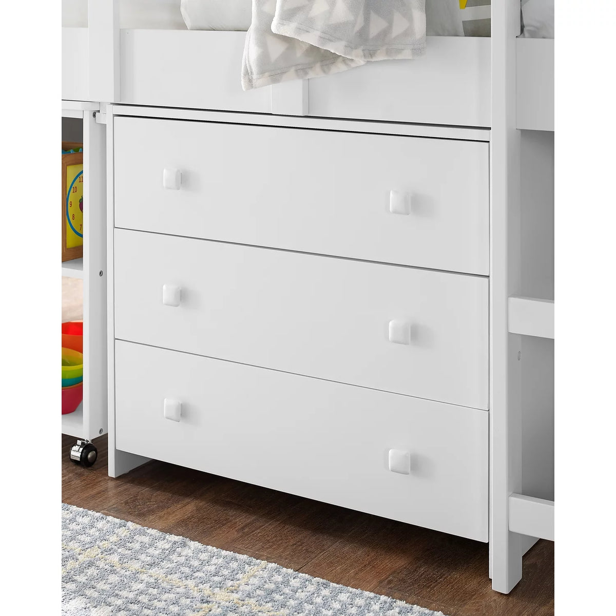 White Twin Size Low Loft Bed with Desk and Storage M91966