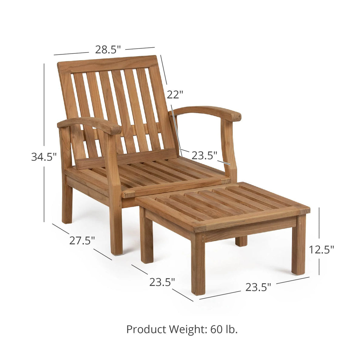 Teak Lounge Chair with Footstool X585679