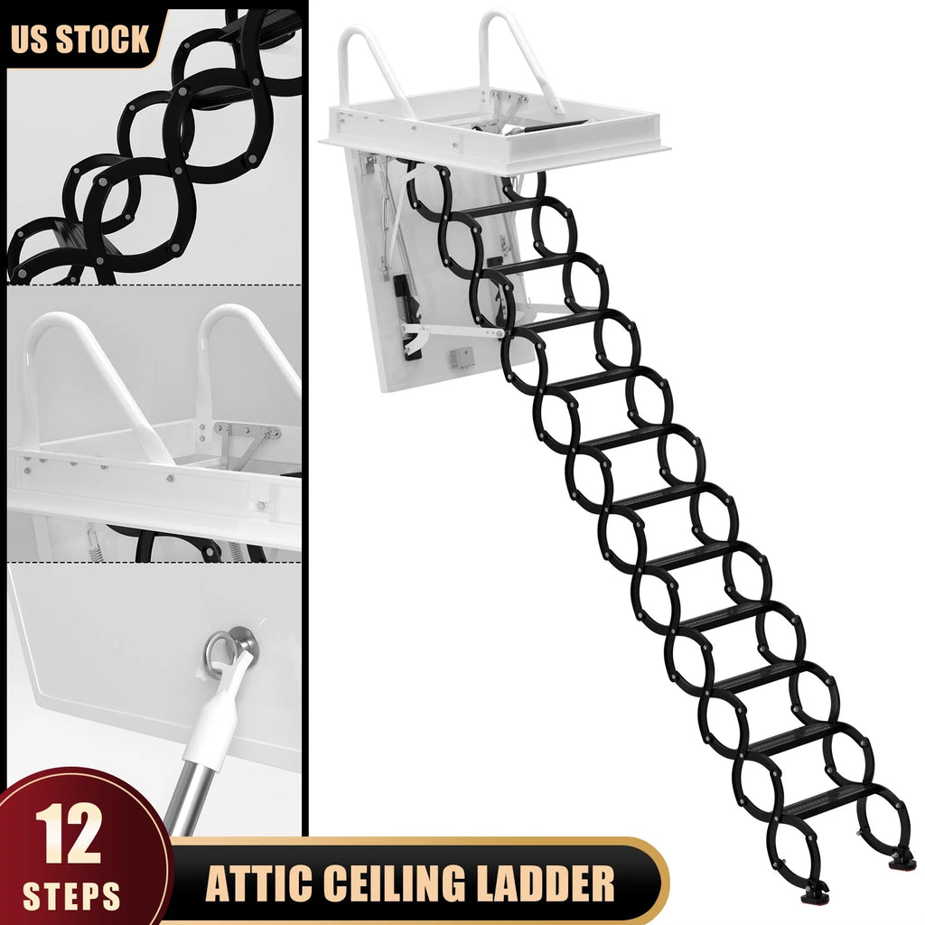Black Loft Wall Folding Pulldown Attic Ceiling Ladder Stairs Q344091