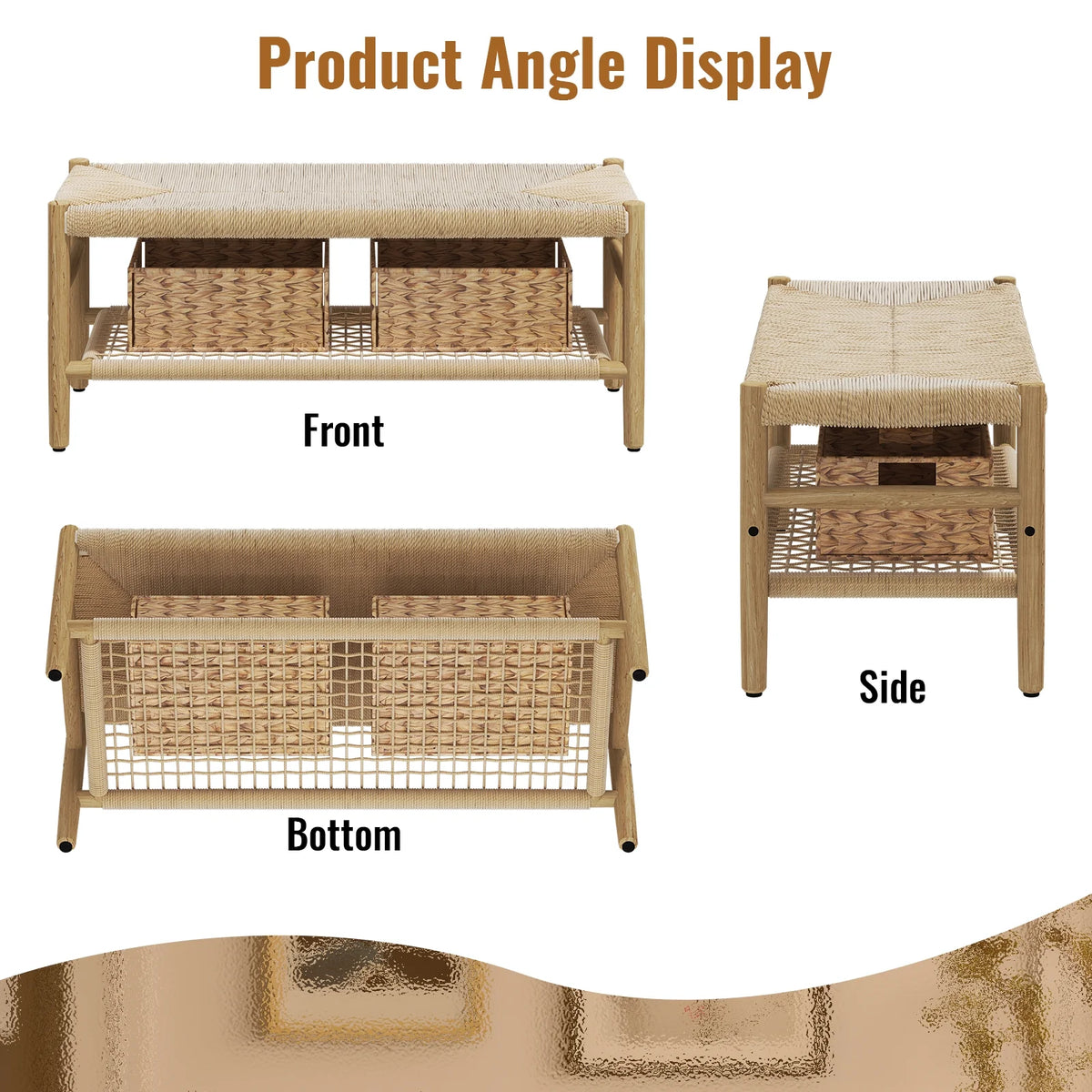 39 inch Rattan Storage Bench with 2 Baskets L52367