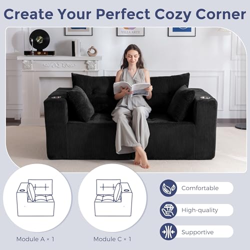 U Shaped Modular Sectional Sofa with 2 Ottomans Grey V294