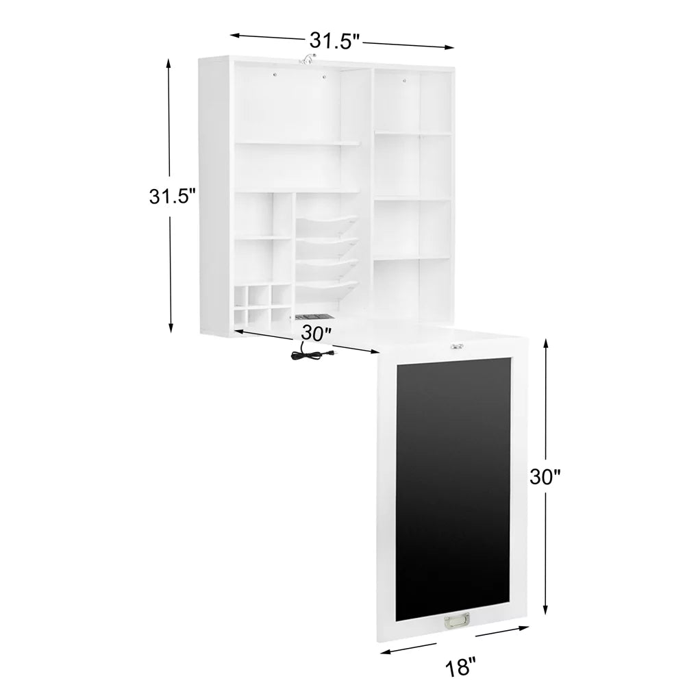 Collapsible Wall Mounted Desk with Storage Cabinet & Shelves A20379