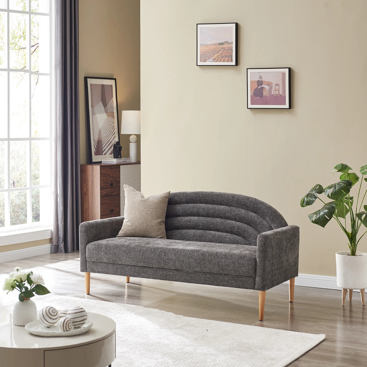 65" Grey Upholstered Three-seater Sofa D706182