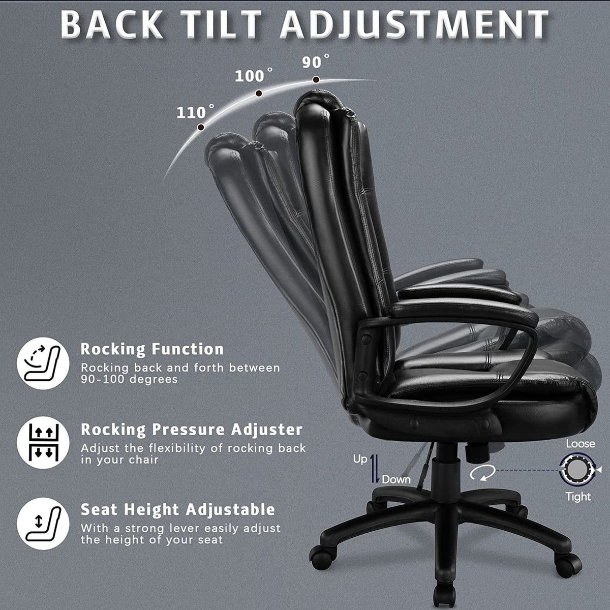 Big and Tall White High Back Ergonomic PU Leather Office Chair S6205