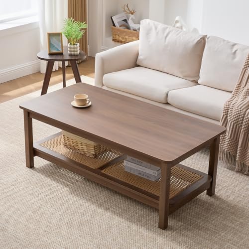 47.2'' 2-Tier Solid Wood PE Rattan Coffee Table X261