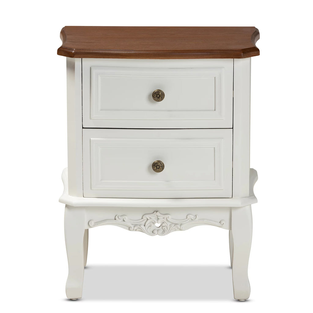 White Cherry Brown Wood 2-Drawer End Table H447