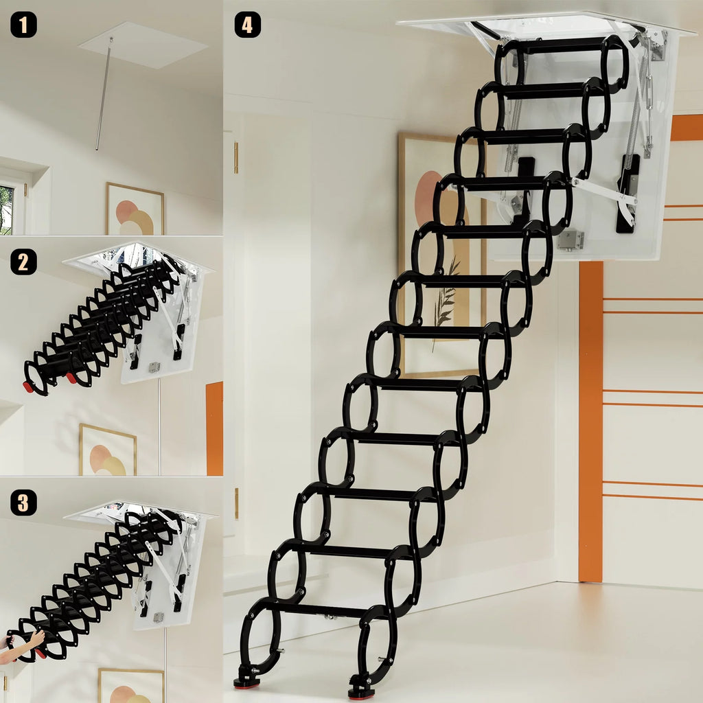 Black Loft Wall Folding Pulldown Attic Ceiling Ladder Stairs Q344091