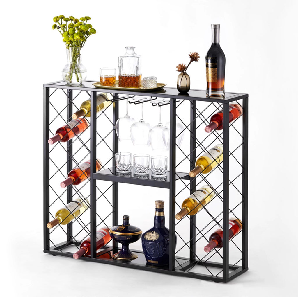 Black 34 Bottle Wine Rack Console I28226