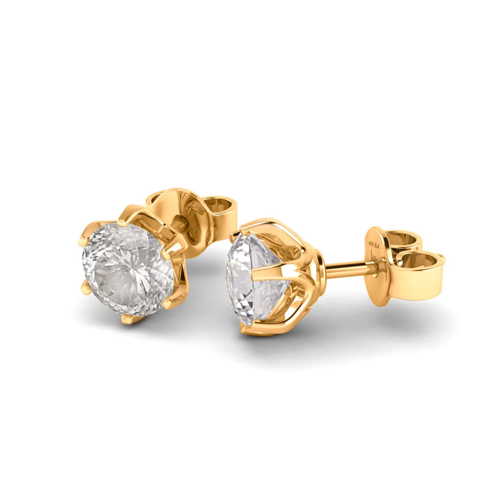 2.00CT Round Portuguese Cut Moissanite Earrings 925 Sterling Silver Gold Vermeil F35650
