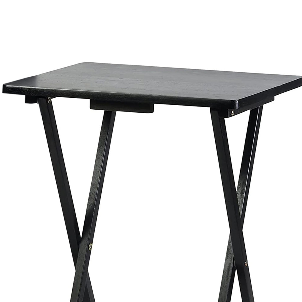 Black 5 Piece Set Folding TV Tray Tables with Storage Rack Q2583