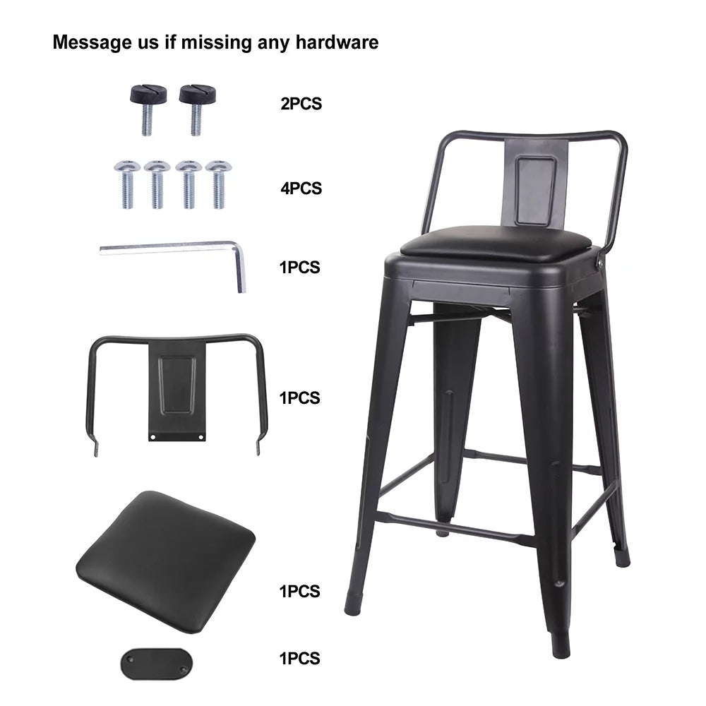 Black 24 inch Low Back Metal Barstool with Vegan Leather Seat, Set of 4 I6581