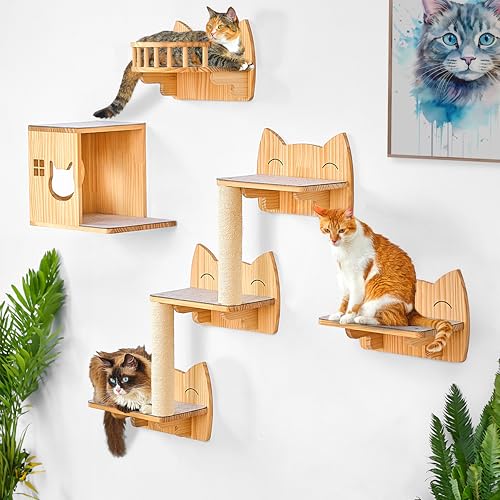 9-Piece Wooden Wall-Mounted Cat Furniture Set U466