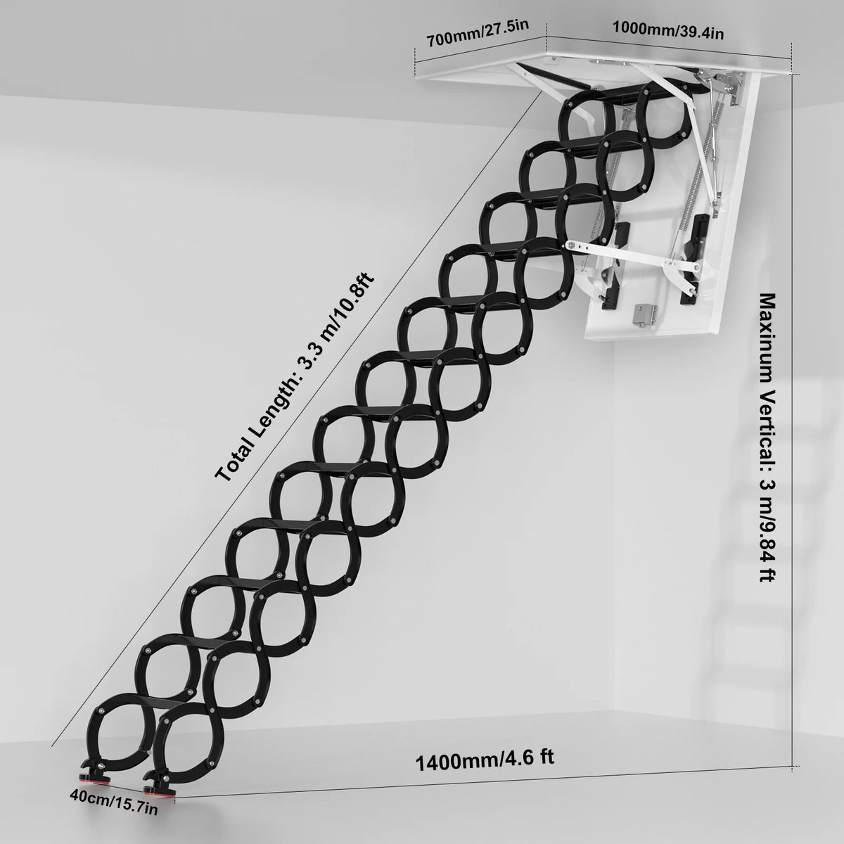 Black Loft Wall Folding Pulldown Attic Ceiling Ladder Stairs Q344091