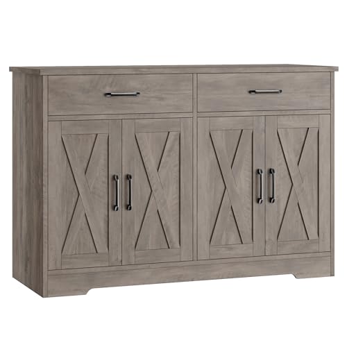 Black Rustic Brown Buffet Cabinet with Drawers and Shelves C267